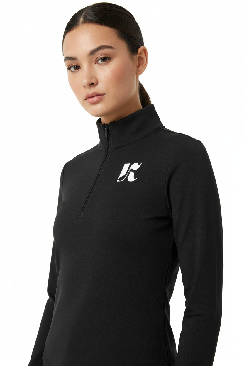 Black quarter zip close up