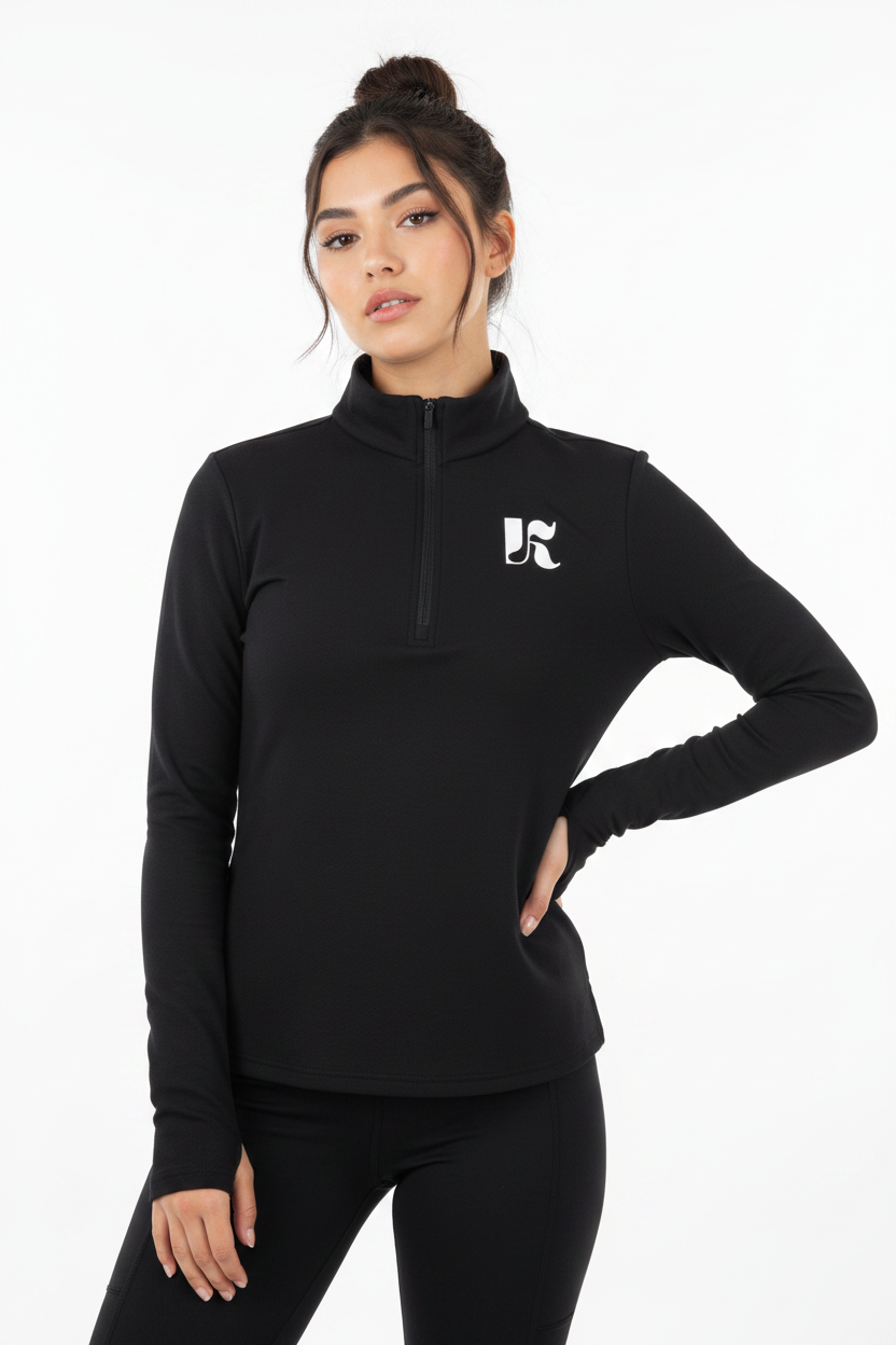 Black quarter zip front model