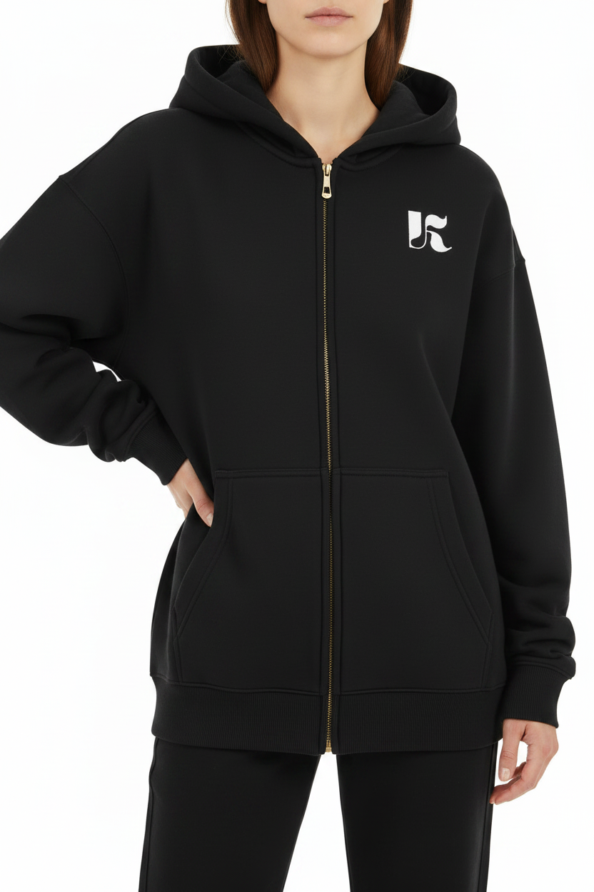 Close-up — Black Essential Zip Hoodie