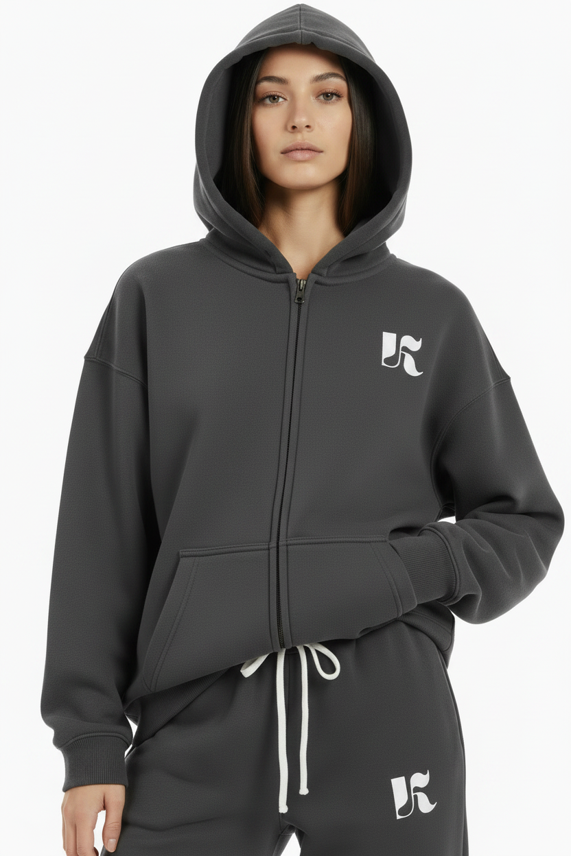 Close-up — Charcoal Essential Zip Hoodie