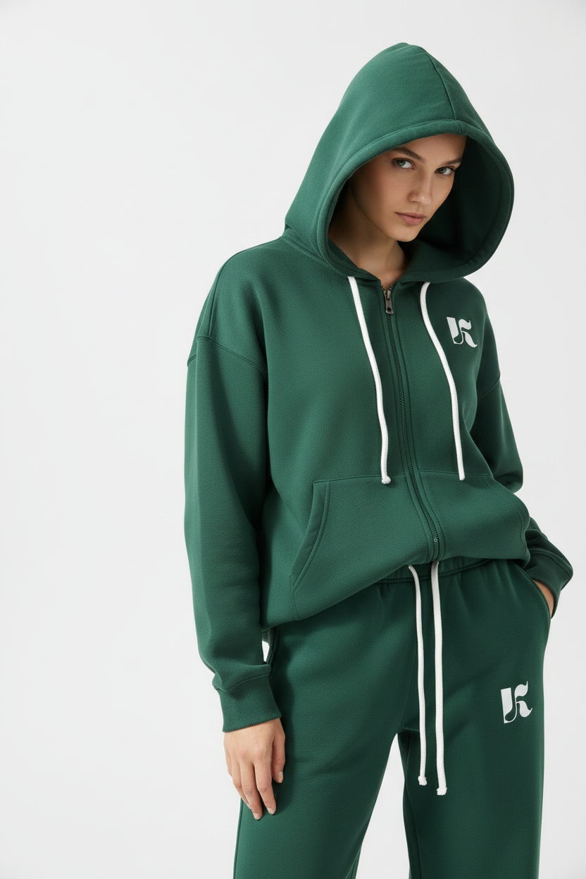 Close-up — Forest Green Essential Zip Hoodie