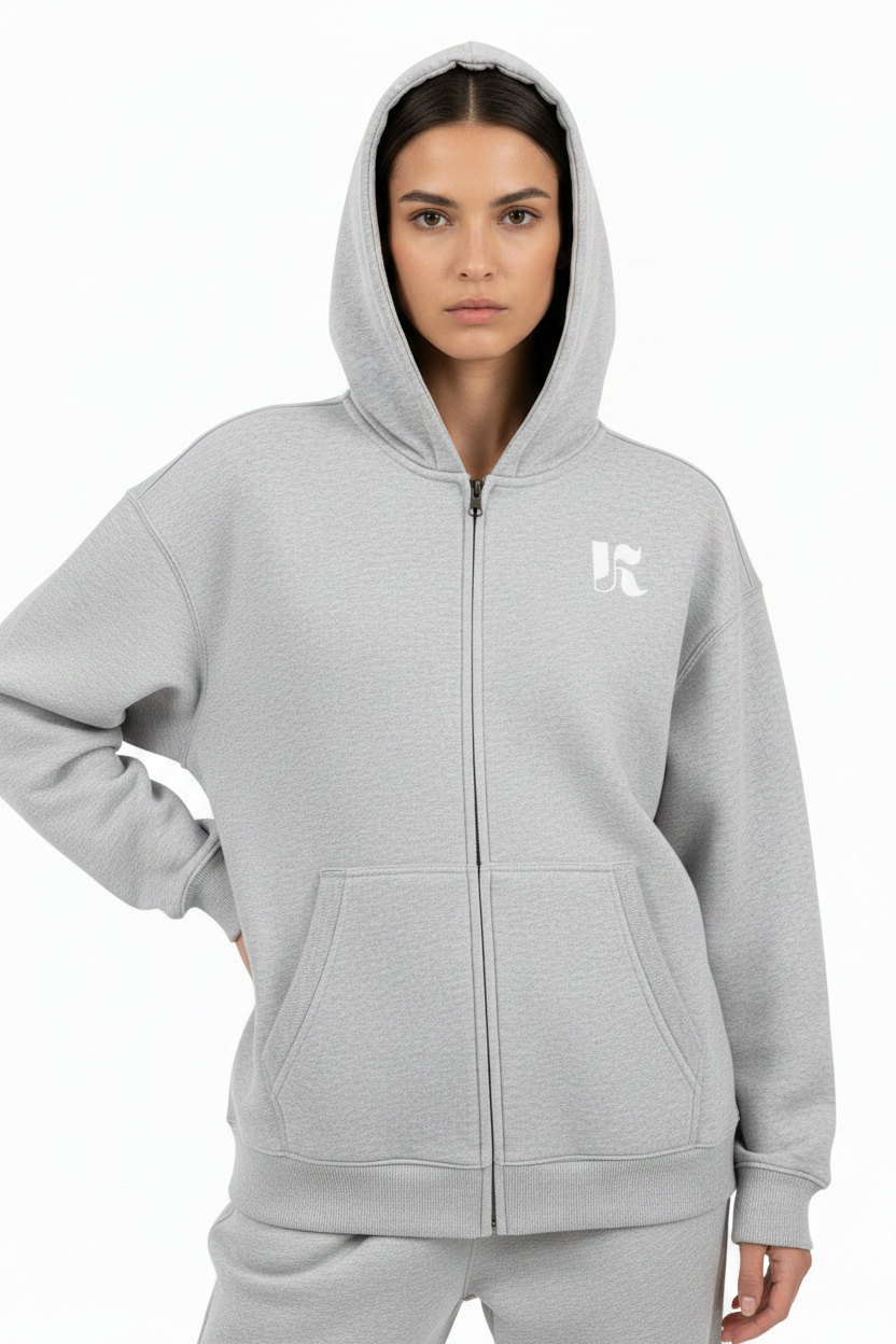 Close-up — Grey Marl Essential Zip Hoodie