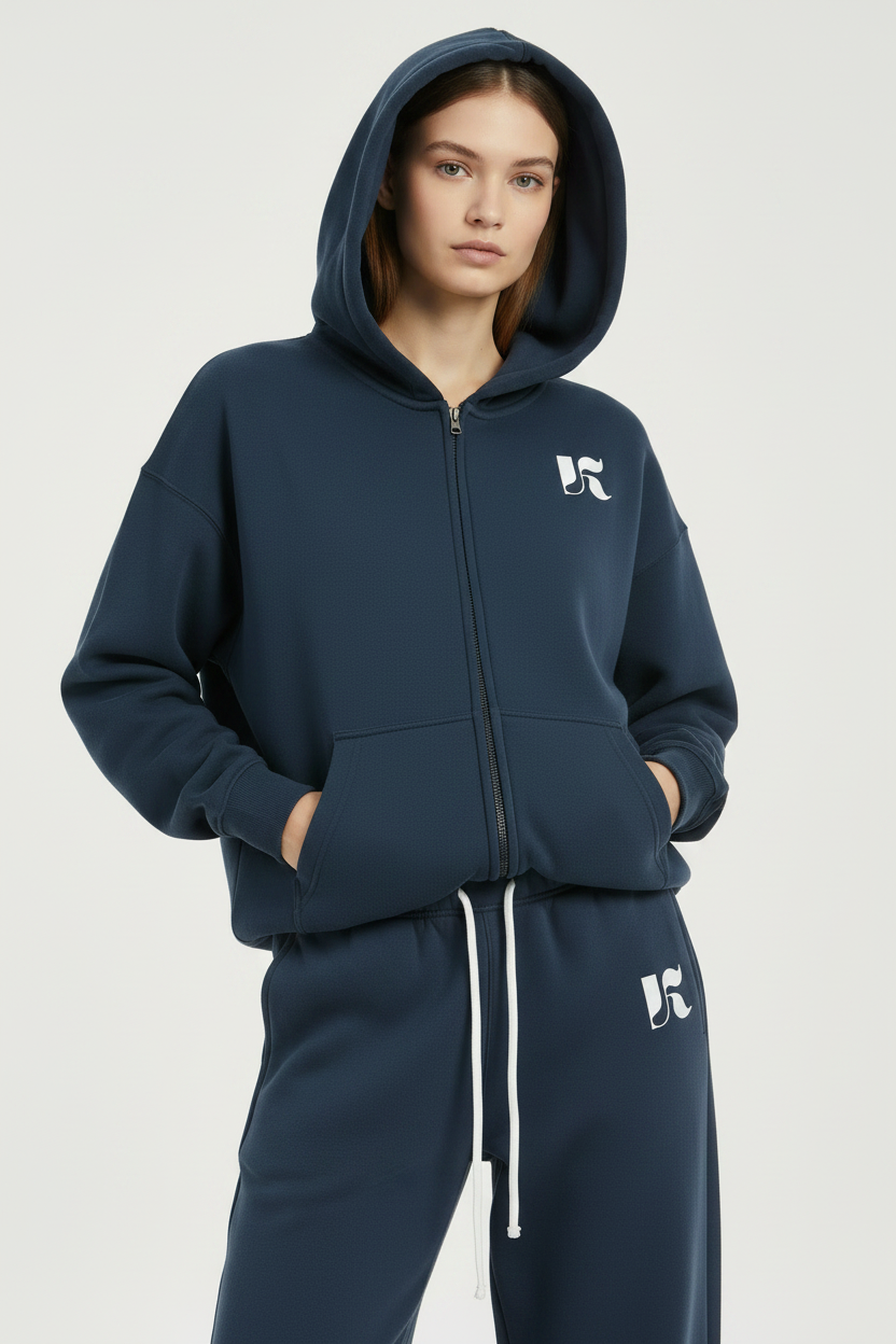 Close-up — Navy Essential Zip Hoodie