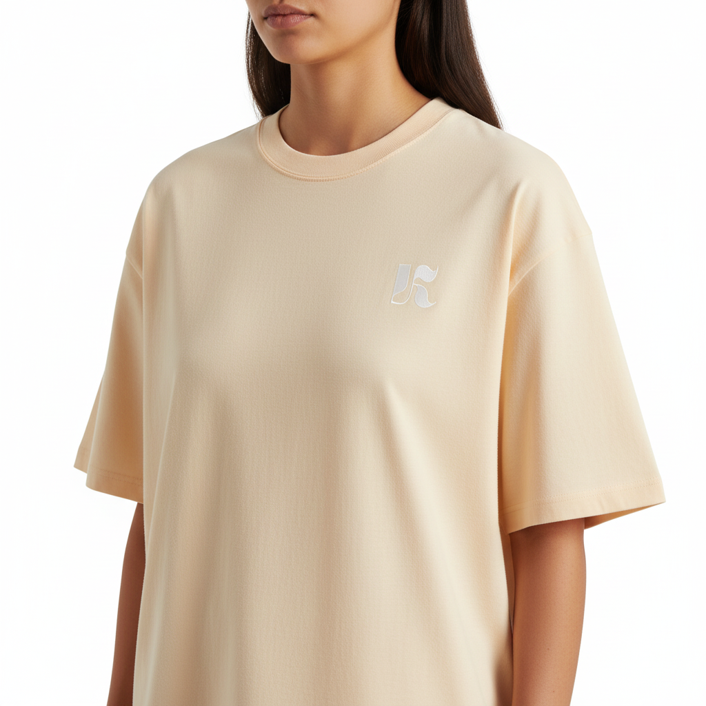 Essential Tee Apricot — Close-up K Monogram