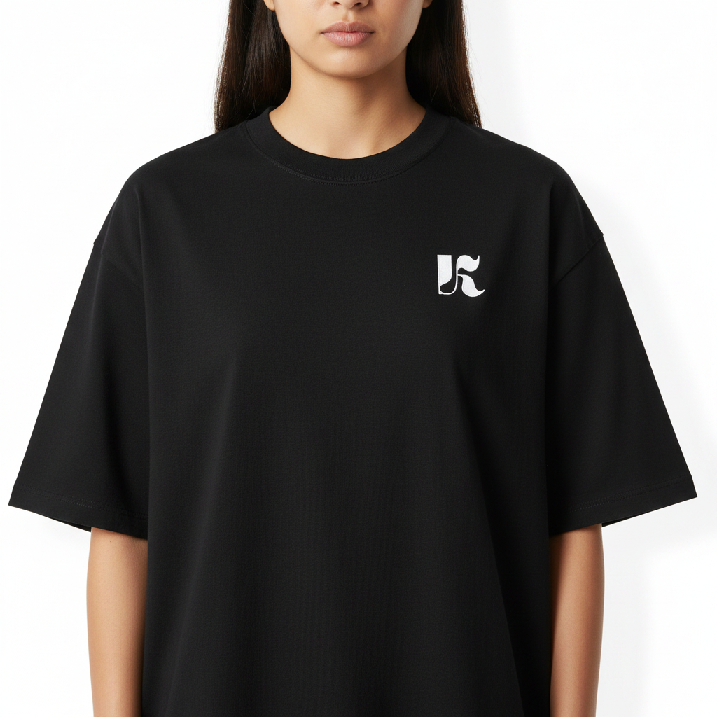 Essential Tee Black — Close-up K Monogram Female