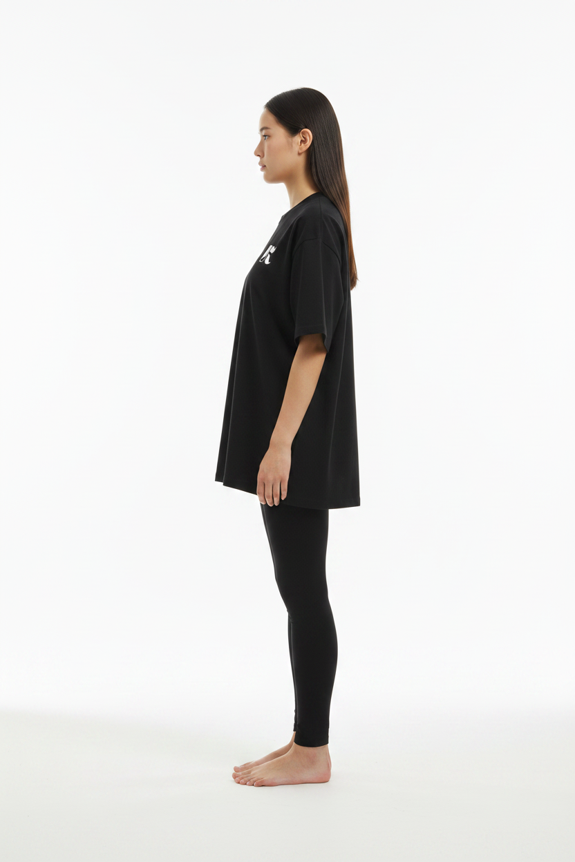 Essential Tee Black — Side Shot Female