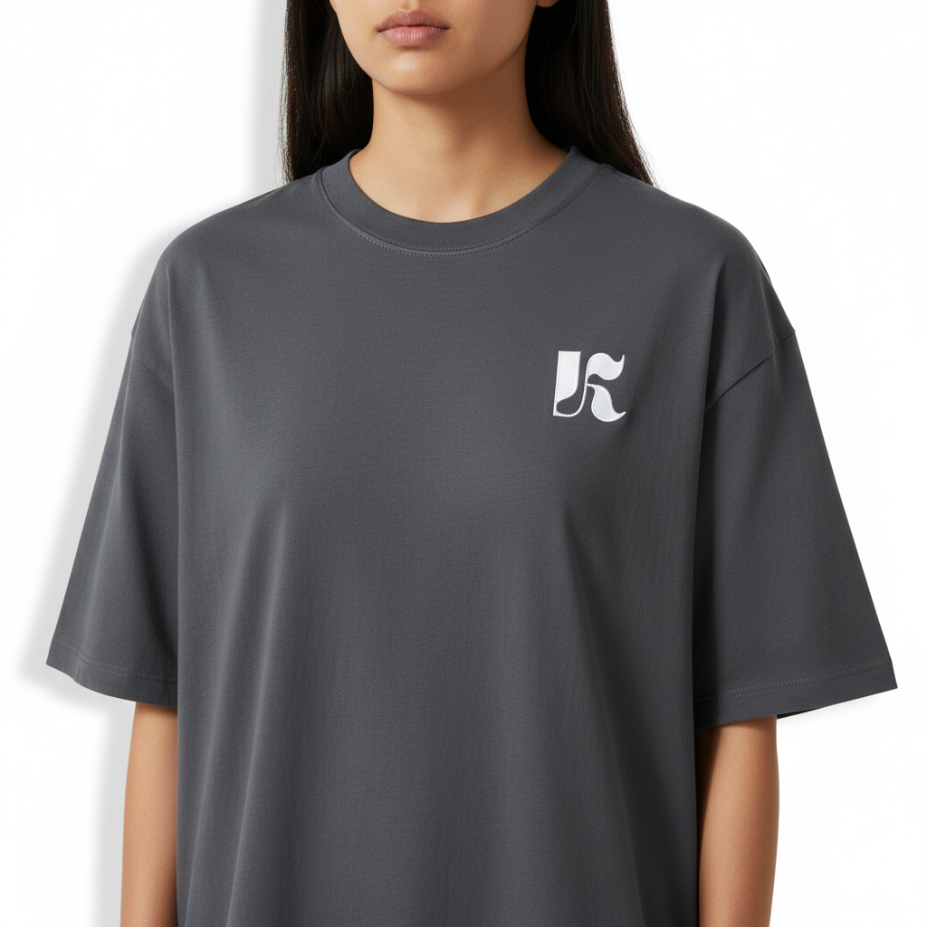 Essential Tee Dark Gray — Close-up K Monogram