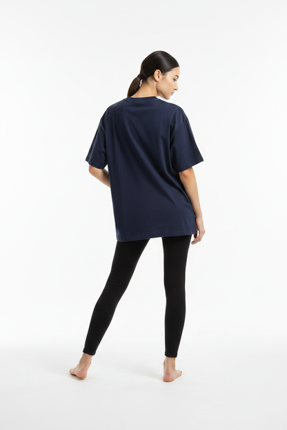 Essential Tee Navy Blue — Back Shot Posed