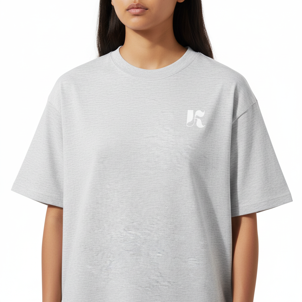 Essential Tee White Gray — Close-up K Monogram