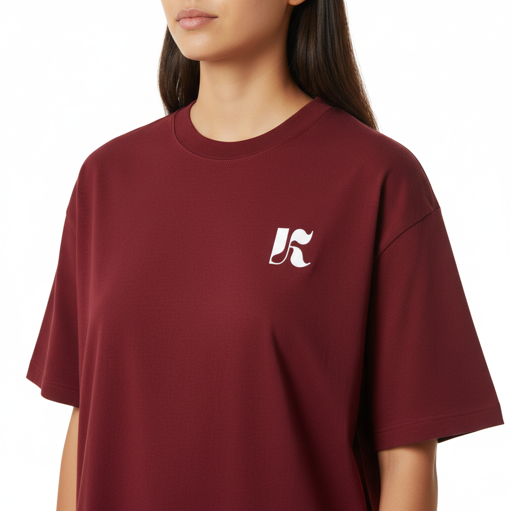Essential Tee Wine Red — Close-up K Monogram