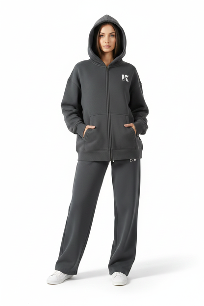 Front — Charcoal Essential Zip Hoodie
