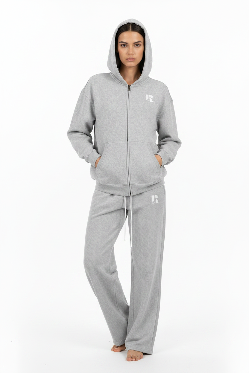 Front — Grey Marl Essential Zip Hoodie