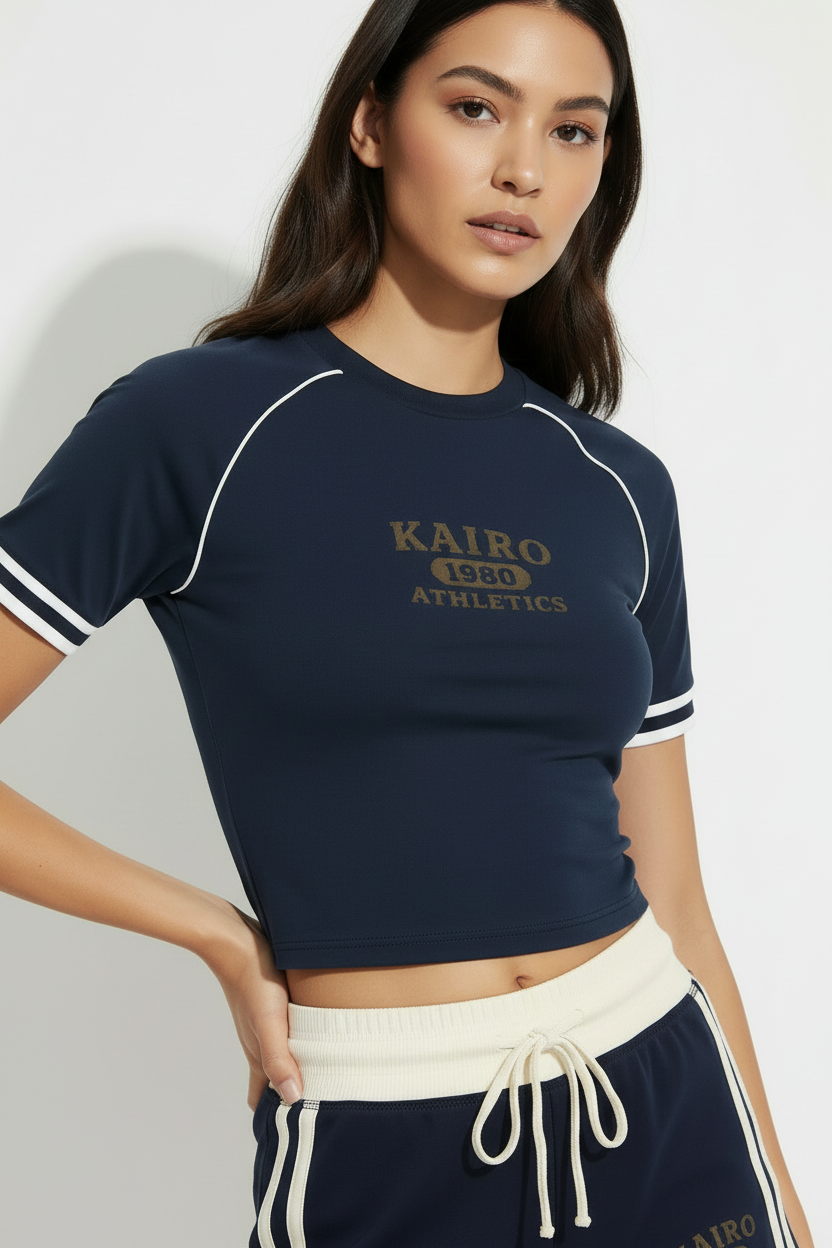 KAIRO 1980 Athletics Tee Navy — Close-up Front