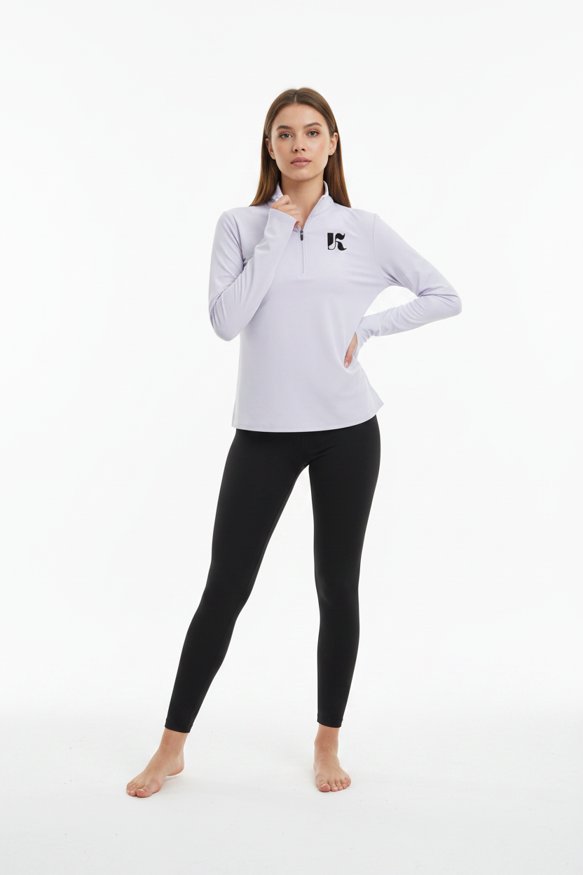 Lavender Bloom quarter zip front model