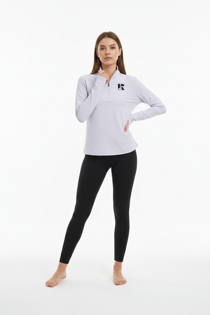 Lavender Bloom quarter zip front model