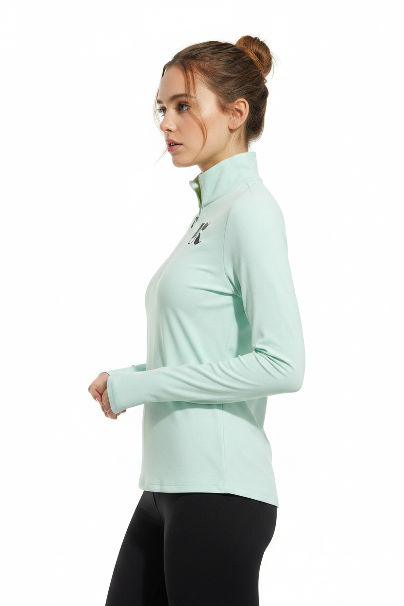 Mint Bloom quarter zip side model