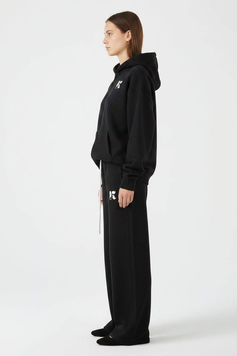 Side — Black Essential Zip Hoodie