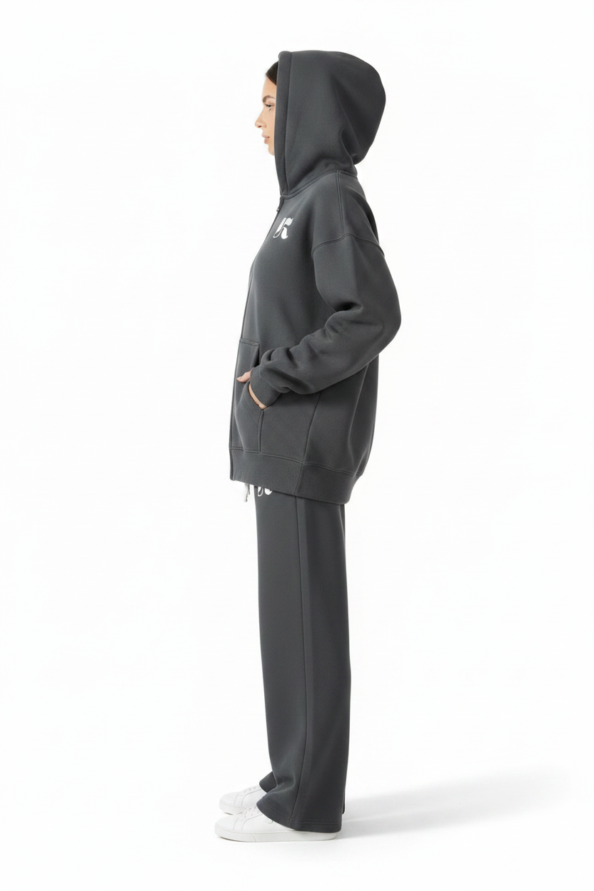Side — Charcoal Essential Zip Hoodie