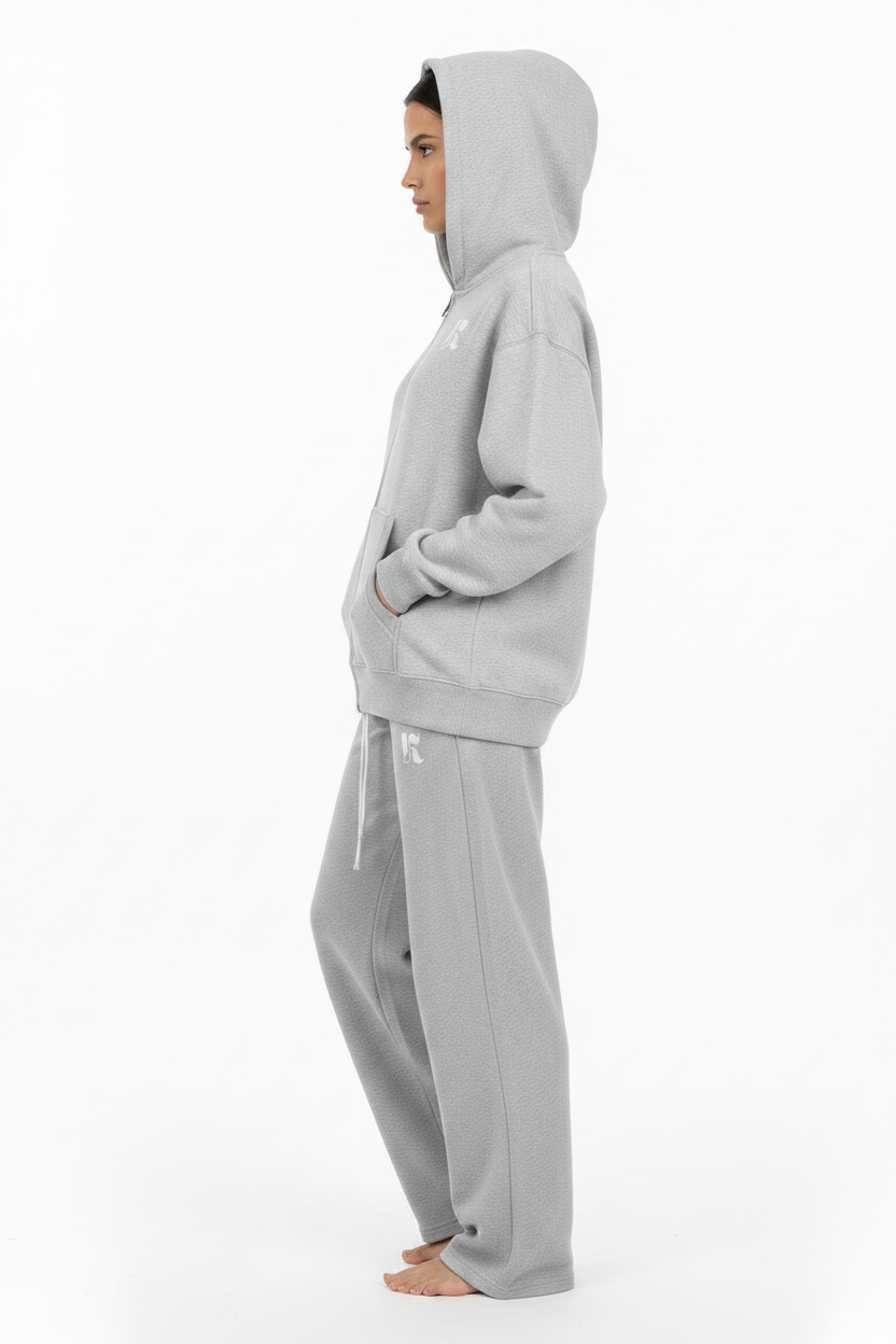 Side — Grey Marl Essential Zip Hoodie