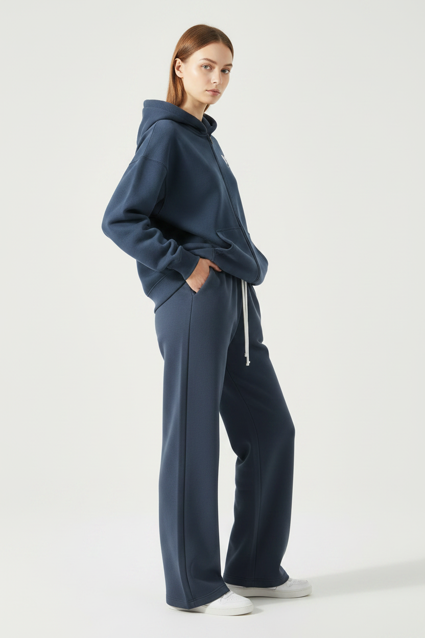 Side — Navy Essential Zip Hoodie