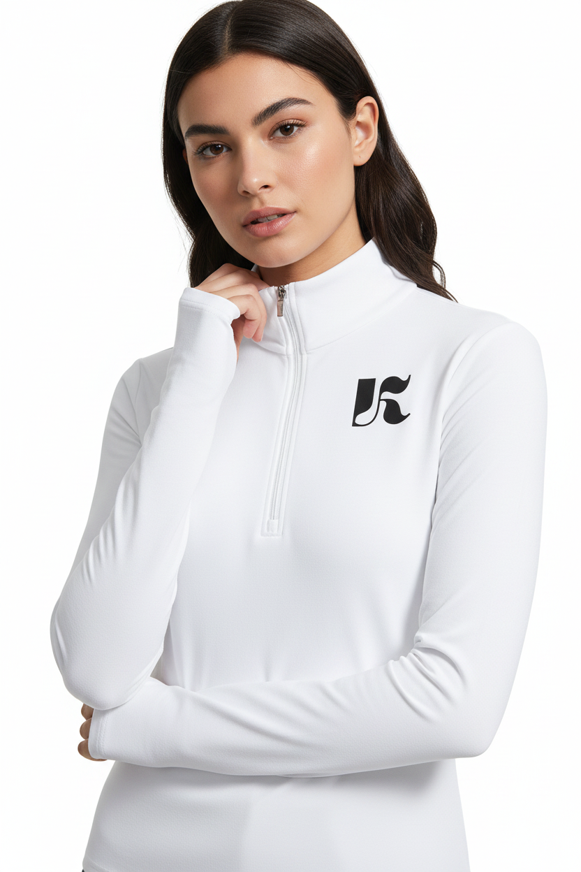 White Bloom quarter zip close up