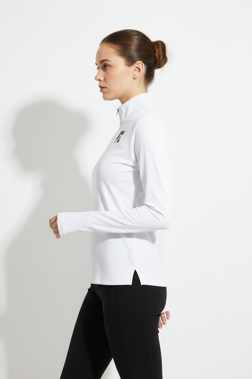 White Bloom quarter zip side model